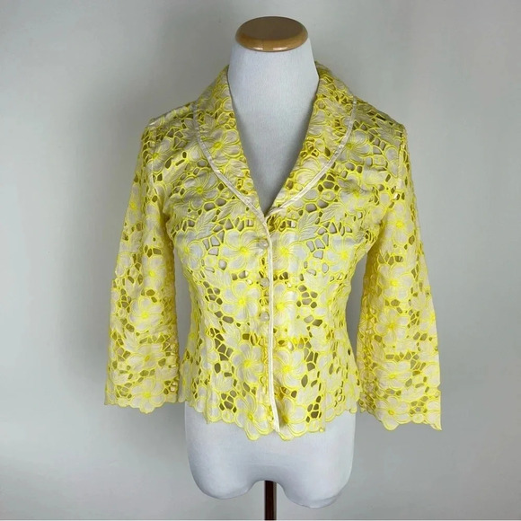 Lilly Pulitzer Vintage Floral Lace Yellow Blazer Jacket Size 2 - Picture 1 of 6